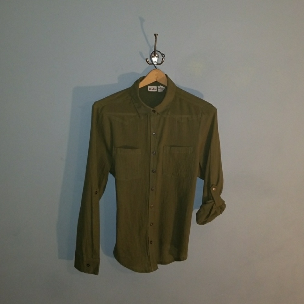 Olive green gauze safari button down